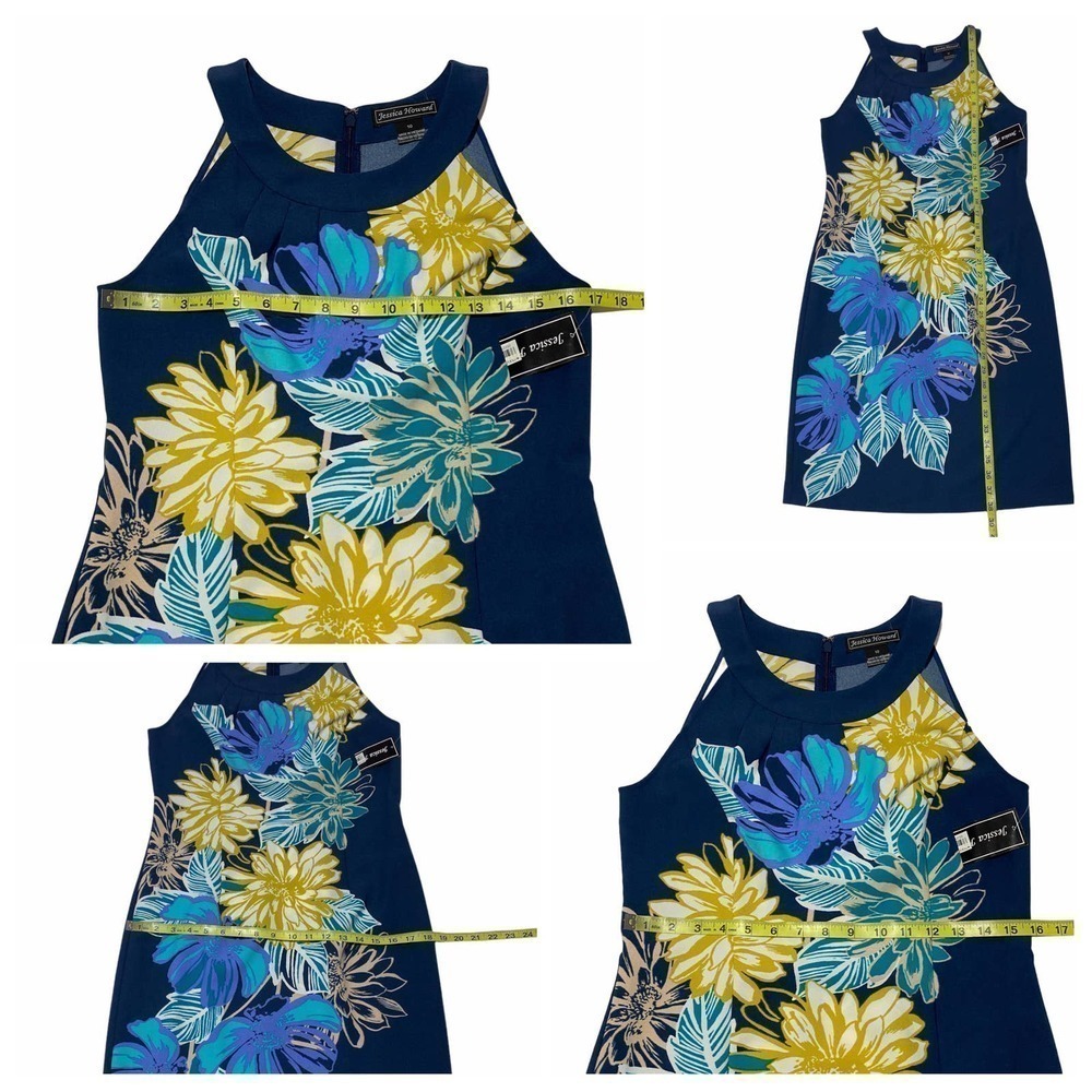 JESSICA Howard Blue Yellow Floral Print Sleeveless Sheath Mini Dress NWT - Picture 12 of 13